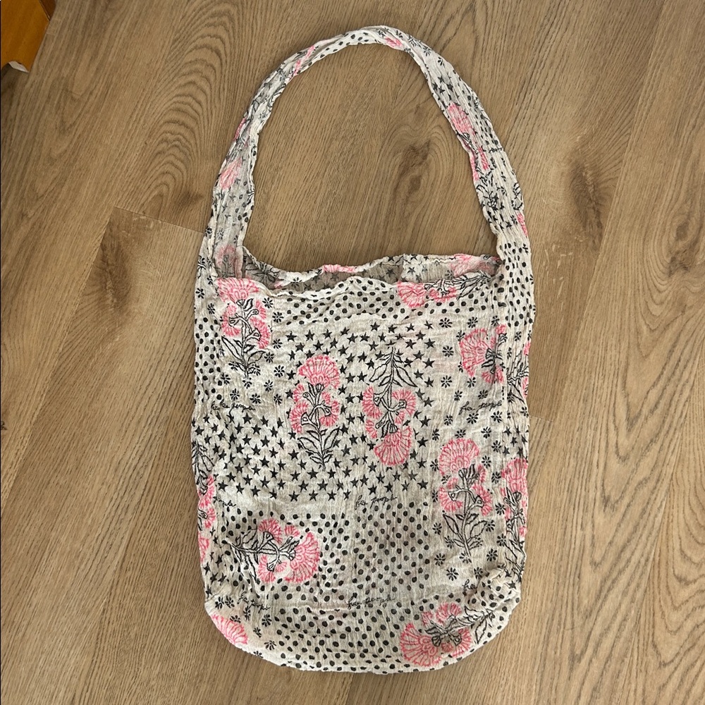 Free People Boho Cotton Shoulder Tote Bag White, Pink Black‎
